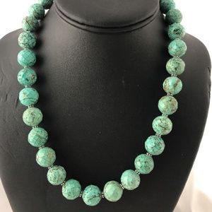 Green Turquoise Sterling Silver Faceted Bead Neckl